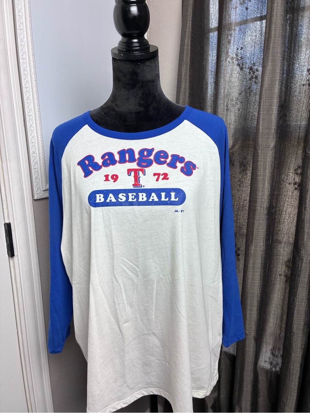 Majestic Rangers Baseball Blue & White Raglan Shirt XL